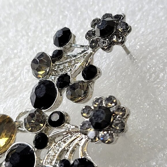 Black Crystal Stone Drop Dangle Earrings - Picture 4 of 11